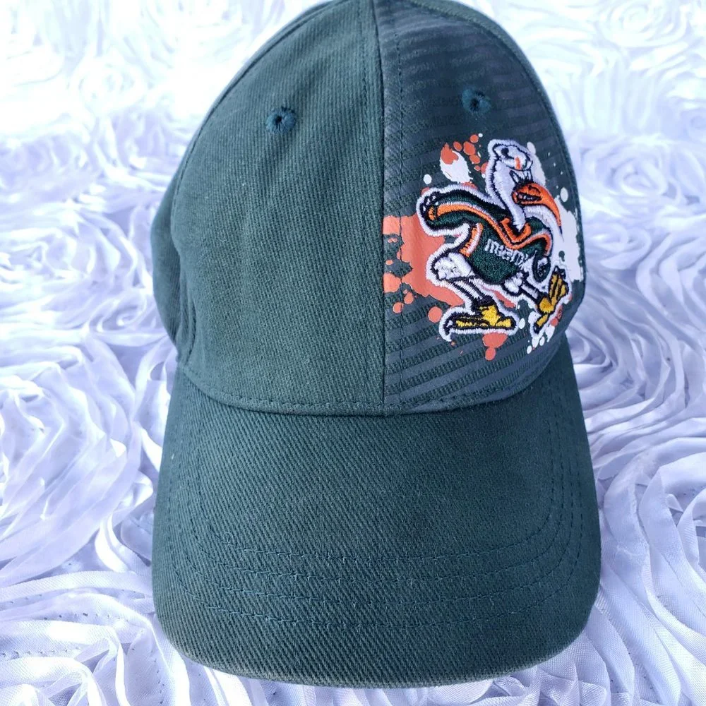 Vintage Miami Hurricanes Snapback Adjustable Youth Hat Green Embroidery Mascot
